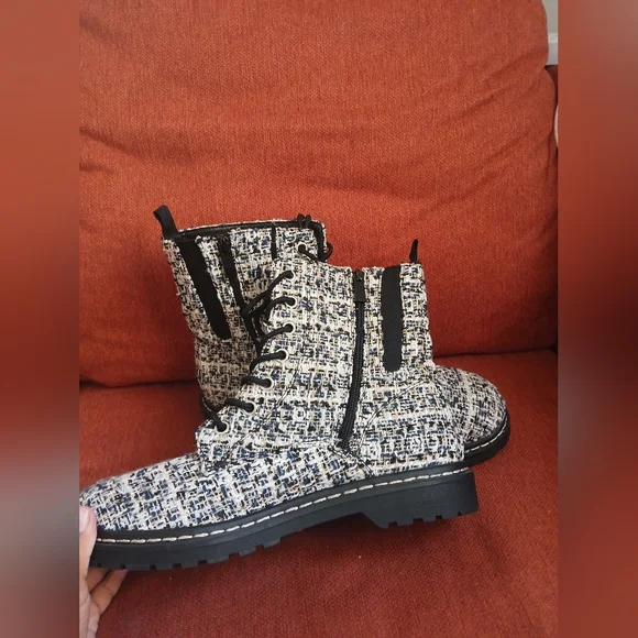 Torrid Black and White Tweed Moto Boots - Picture 3 of 8